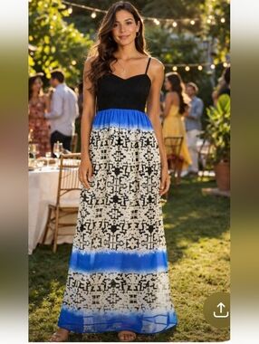 Trixxi Blue Ombre Maxi Dress Size M Black Lace Bodice Boho Summer Beach